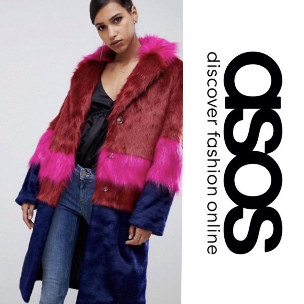 ASOS • Color Block Faux Fur Coat Size 4 - Picture 8 of 8